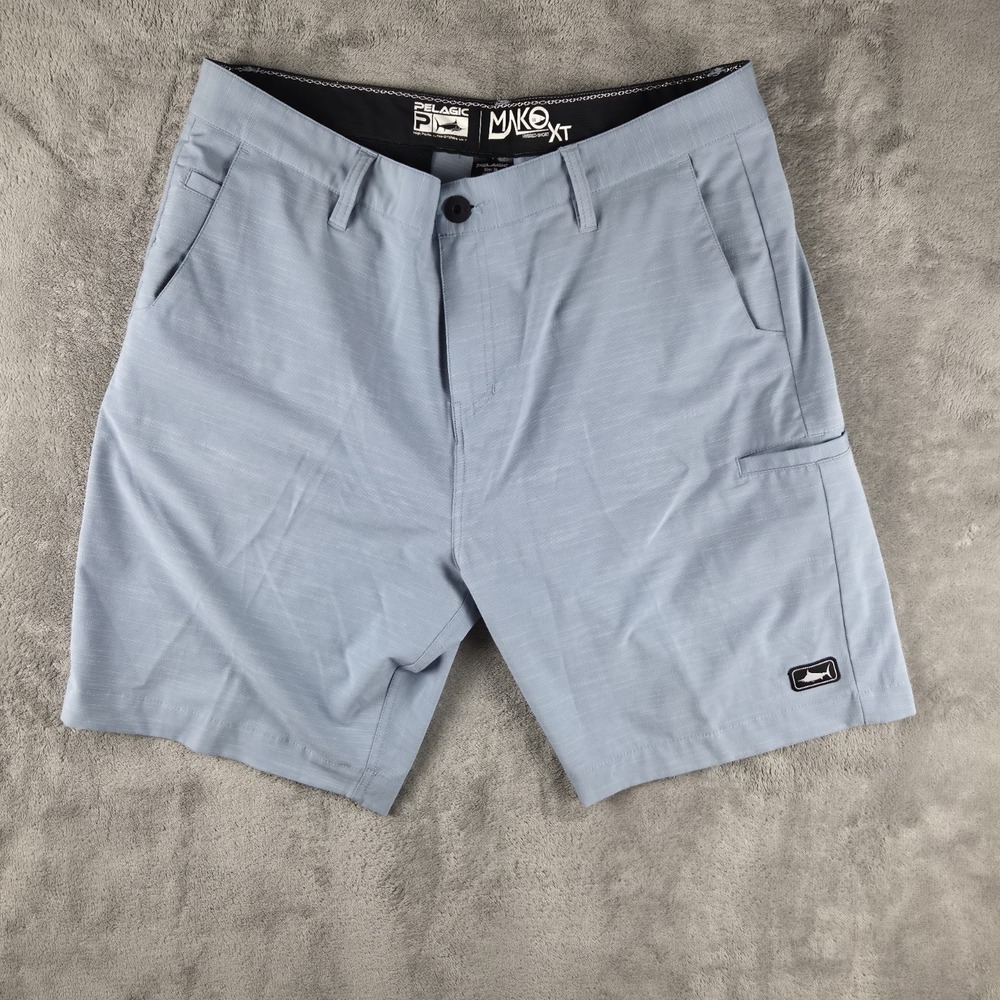 Pelagic Mako Hybrid Shorts Mens 36 9" Inseam Blue Stretch Beach Fishing